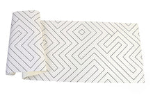 Load image into Gallery viewer, Sheet of black and white geometric patterned vinyl wallpaper