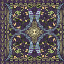 Load image into Gallery viewer, Bohemian style wallpaper pattern with birds and flowers on a dark purple background