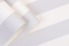 Load image into Gallery viewer, Vinyl wallpaper designed with thick mauve and white stripes