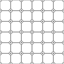 Load image into Gallery viewer, Black and white grid patterned vinyl wallpaper with flower motif