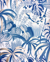 Load image into Gallery viewer, Blue and silver rainforest foliage pattern non woven wallpaper