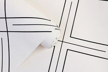 Load image into Gallery viewer, Detail of geometric lattice patterned black and white vinyl wallpaper