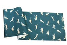 Load image into Gallery viewer, Sheet of leopard patterned vinyl wallpaper in blue and cream