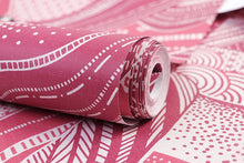 Load image into Gallery viewer, Texture detail of the Alpine Tapestry patterned non woven wallpaper in pink
