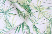 Load image into Gallery viewer, Yellow green palm leaf non woven wallpaper detail