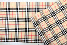 Load image into Gallery viewer, Detail of vintage plaid patterned vinyl wallpaper in beige, red, black, and white