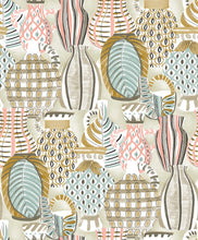 Load image into Gallery viewer, Illustrated pottery print non woven wallpaper in shades of rose and beige