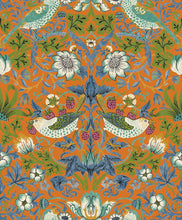 Load image into Gallery viewer, 'The Strawberry Thief' wallpaper designed by William Morris in orange vinyl