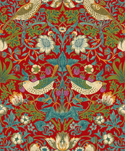 Load image into Gallery viewer, 'The Strawberry Thief' wallpaper designed by William Morris in deep red vinyl
