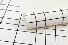 Load image into Gallery viewer, Detail of white grid pattered vinyl wallpaper