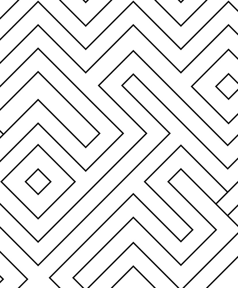 Black and white geometric labyrinth wallpaper pattern