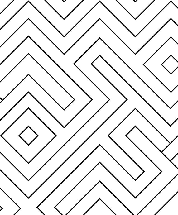 Black and white geometric labyrinth wallpaper pattern