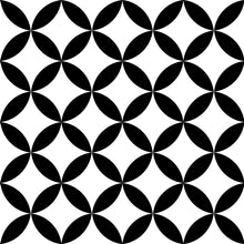 Load image into Gallery viewer, Black and white circle and diamond patterned vinyl wallpaper
