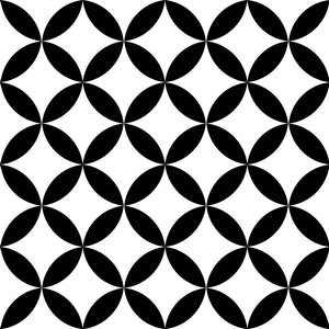 Black and white circle and diamond patterned vinyl wallpaper