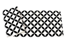 Load image into Gallery viewer, Black and white circle and diamond patterned vinyl wallpaper sheet
