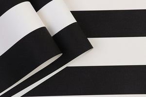 Detail of vinyl wallpaper designed with thick black and white stripes