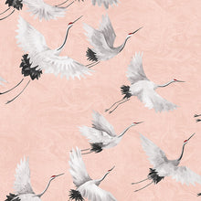 Load image into Gallery viewer, Beautiful flying crane wallpaper pattern with light pink background
