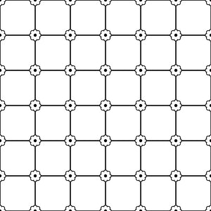 Black and white grid patterned vinyl wallpaper with flower motif