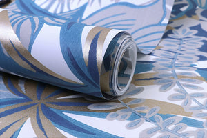 Blue rainforest foliage pattern non woven wallpaper detail