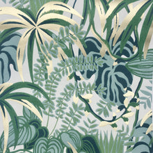 Load image into Gallery viewer, Green and silver jungle pattern non woven wallpaper
