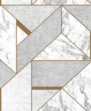 Load image into Gallery viewer, Grey and gold marble tile patterned wallpaper
