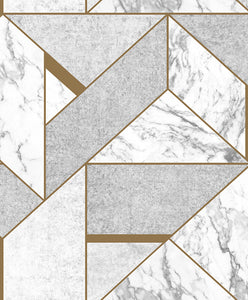 Grey and gold marble tile patterned wallpaper