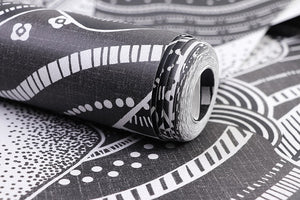 Texture detail of the Alpine Tapestry patterned non woven wallpaper in black