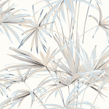 Load image into Gallery viewer, Light blue grey tropical palm spray wallpaper pattern
