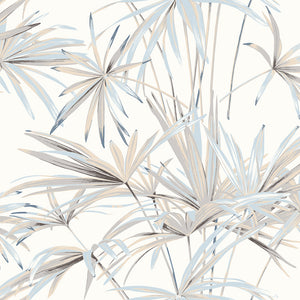 Light blue grey tropical palm spray wallpaper pattern