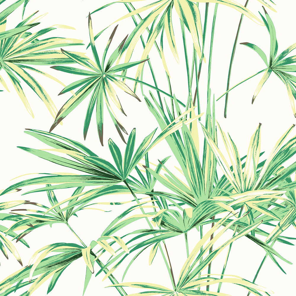 Yellow Green tropical palm spray wallpaper pattern