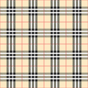 Vintage plaid patterned vinyl wallpaper in beige, red, black, and white