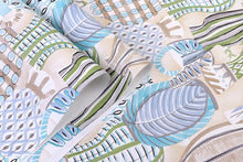 Load image into Gallery viewer, Detail of pottery printed non woven wallpaper in shades of green and turquoise
