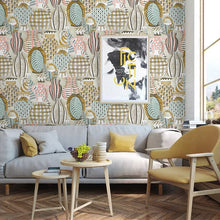 Load image into Gallery viewer, Living room decorated with pink and beige pottery printed non woven wallpaper
