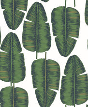 Load image into Gallery viewer, Tropical green and gold banana leaf patterned non woven wallpaper
