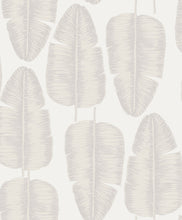 Load image into Gallery viewer, Tropical banana leaf patterned non woven wallpaper in white and grey tones
