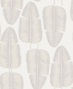 Tropical banana leaf patterned non woven wallpaper in white and grey tones