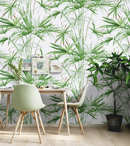 Home decorated with green palm leaf pattern non woven wallpaper