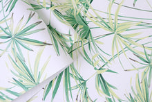 Load image into Gallery viewer, Yellow green palm leaf non woven wallpaper detail
