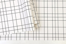 Load image into Gallery viewer, Detail of white grid pattered vinyl wallpaper
